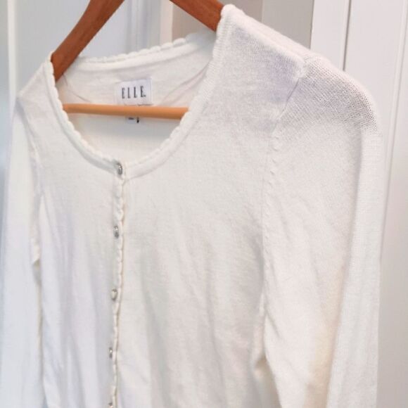 ELLE Cardigan Scalloped Neckline White - Picture 3 of 13